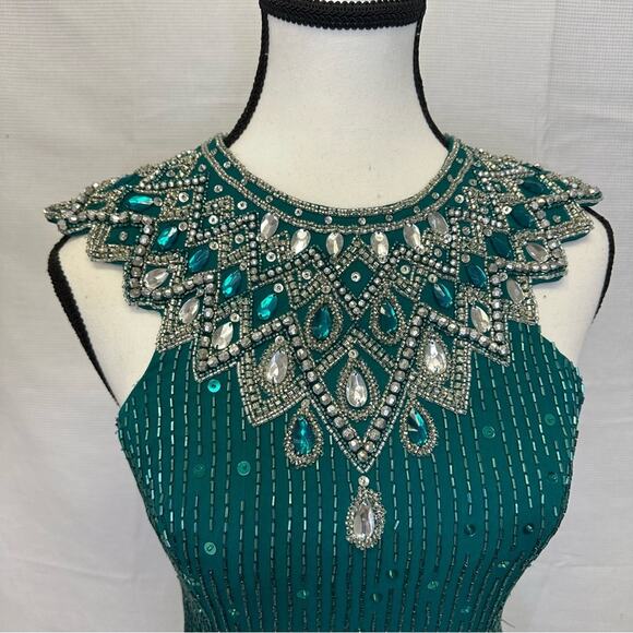 Vintage 1993 Sleeveless Green Embellished Dress | Niteline by Della Roufogali - Picture 8 of 12